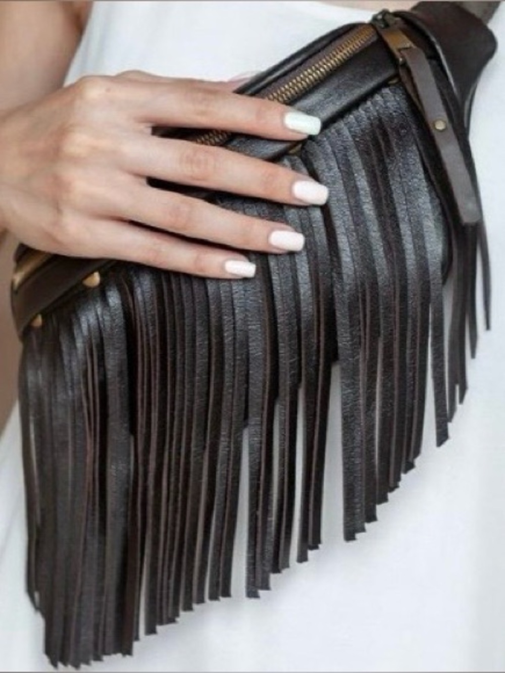 ♥️ Fringed Black Leather Crossbody Belt Bag, Fanny pack type